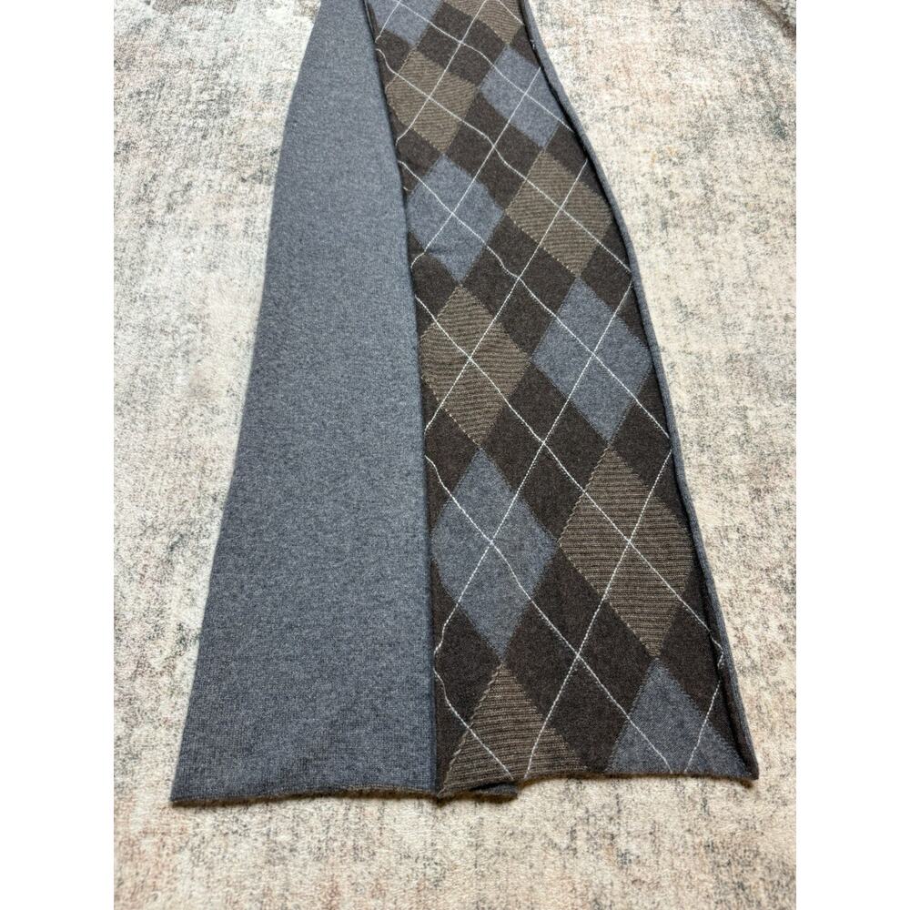 Cashmere Scarf Gray Brown Blue Diamond Argyle Preppy Cozy Classic Academia Cozy - Picture 7 of 8